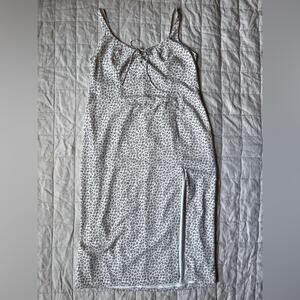 Abercrombie & Fitch White w/ Pink Ditsy Floral Thigh Slit Midi Slip Dress - XL